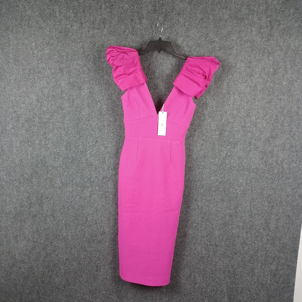 Rebecca Vallance Cupid's Bow Mixed Media Crepe & Taffeta Dress Barbiecore Size 2 - Picture 2 of 14
